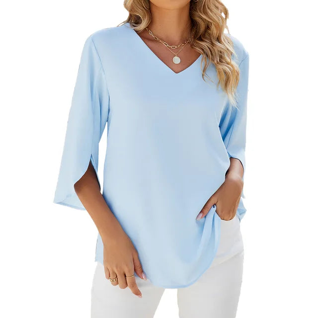Helene Bluse mit V-Ausschnitt – Eleganz und Komfort für jeden Tag