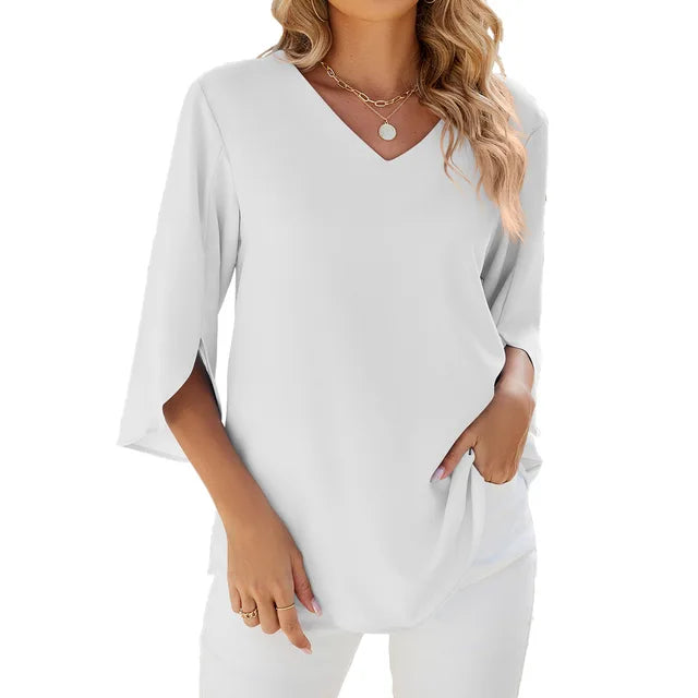 Helene Bluse mit V-Ausschnitt – Eleganz und Komfort für jeden Tag