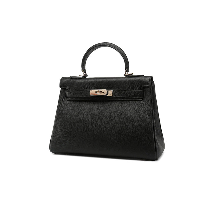 Kelli-Tasche aus Narbenleder mit Henkel, Schulterriemen und goldfarbenem Drehverschluss