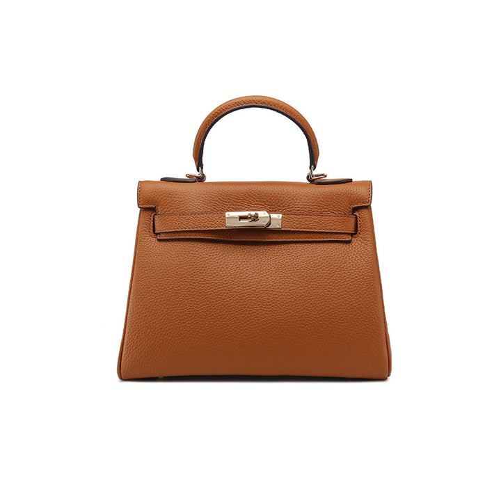 Kelli-Tasche aus Narbenleder mit Henkel, Schulterriemen und goldfarbenem Drehverschluss
