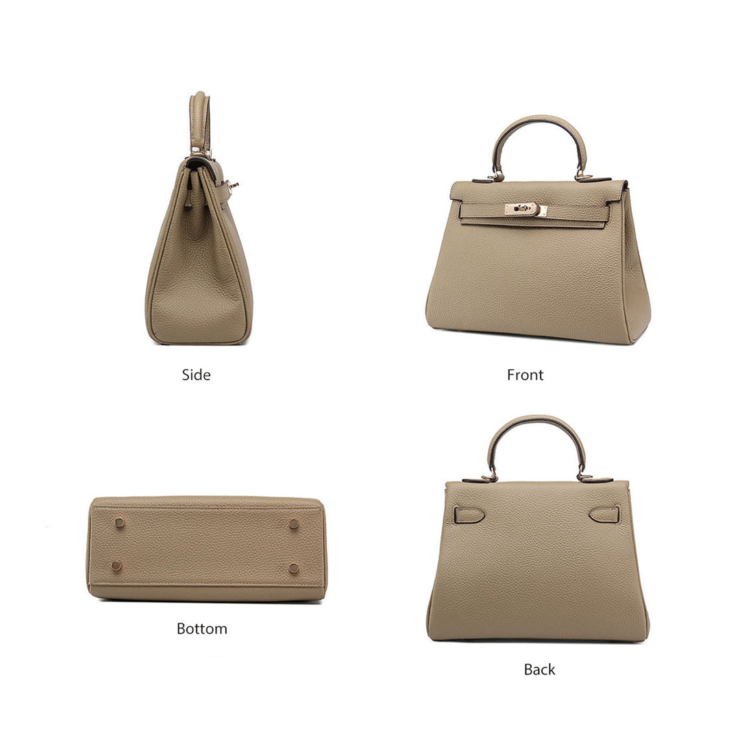 Kelli-Tasche aus Narbenleder mit Henkel, Schulterriemen und goldfarbenem Drehverschluss