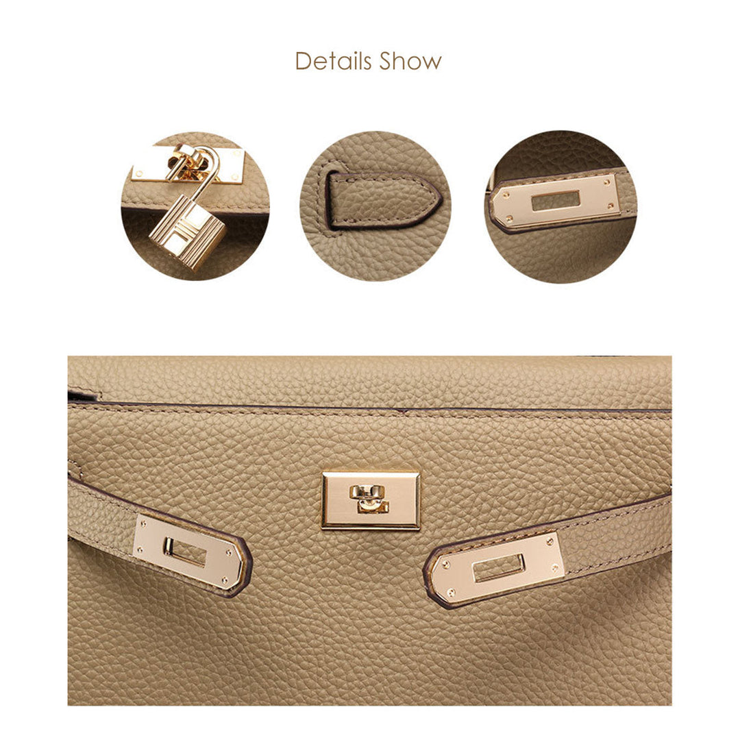 Kelli-Tasche aus Narbenleder mit Henkel, Schulterriemen und goldfarbenem Drehverschluss