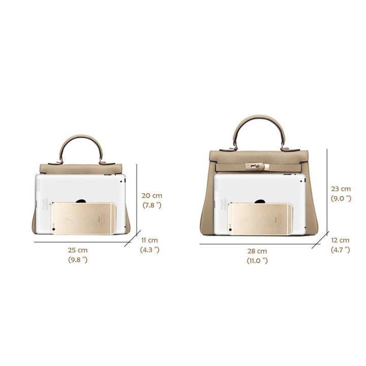 Kelli-Tasche aus Narbenleder mit Henkel, Schulterriemen und goldfarbenem Drehverschluss