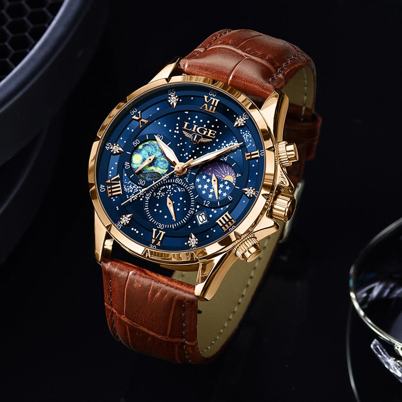 Elegante Mondphasenuhr für Herren – Klassisches Design & edle Mondphasenanzeige