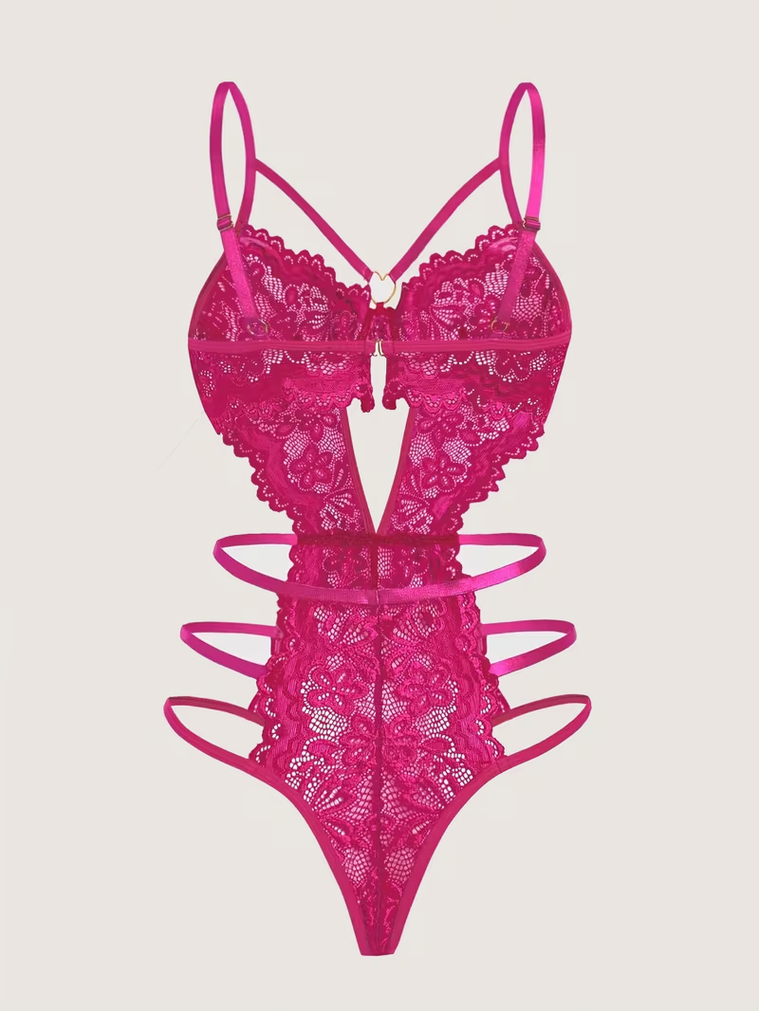 Transparenter Body aus Blumen-Spitze mit offenem Rücken und goldfarbenem Herzring