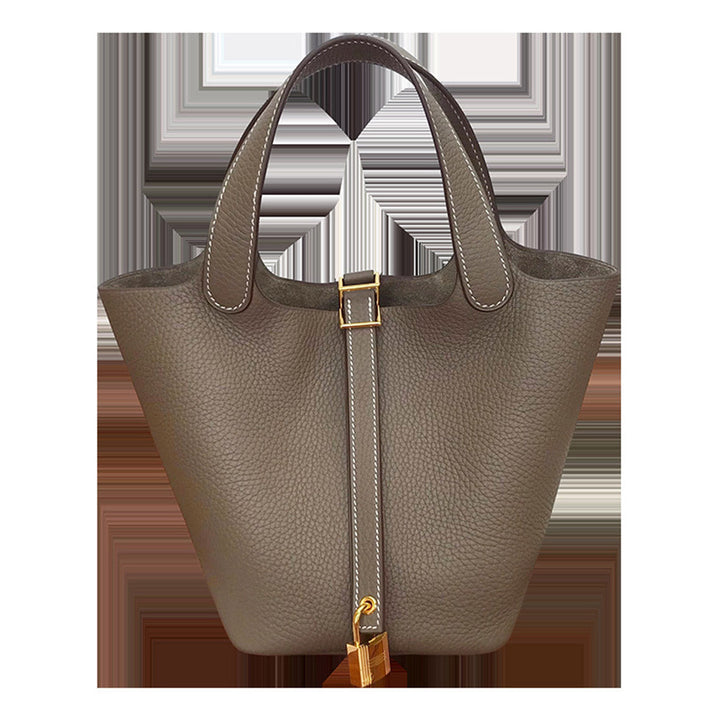 Picotin Lock-Handtasche aus genarbtem Narbenleder mit goldfarbenen Beschlägen