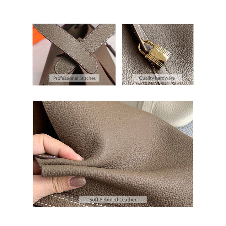 Picotin Lock-Handtasche aus genarbtem Narbenleder mit goldfarbenen Beschlägen