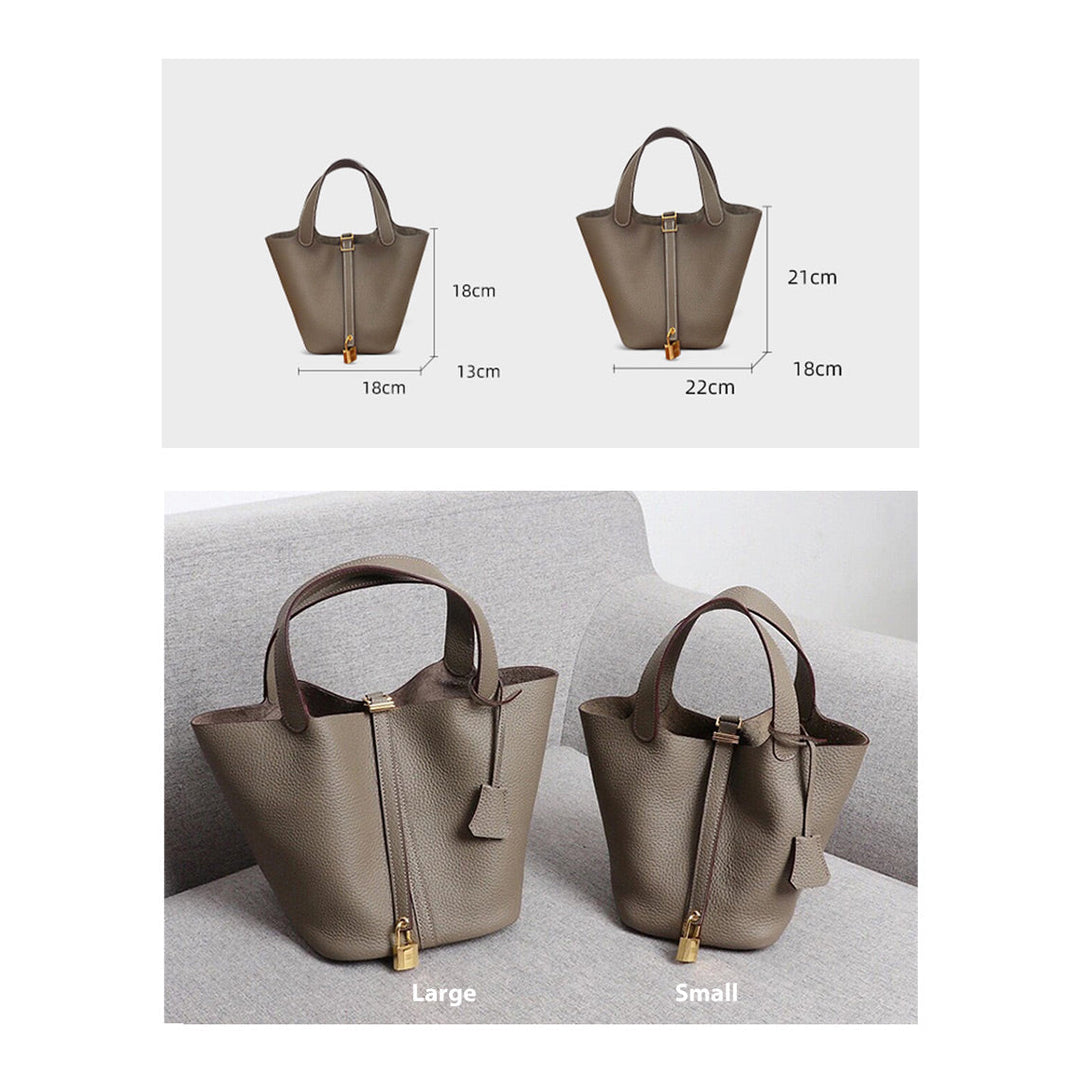 Picotin Lock-Handtasche aus genarbtem Narbenleder mit goldfarbenen Beschlägen