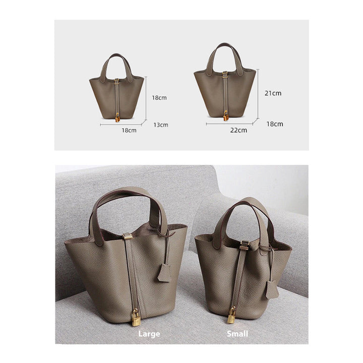 Picotin Lock-Handtasche aus genarbtem Narbenleder mit goldfarbenen Beschlägen