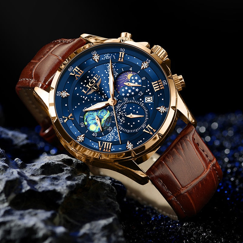 Elegante Mondphasenuhr für Herren – Klassisches Design & edle Mondphasenanzeige
