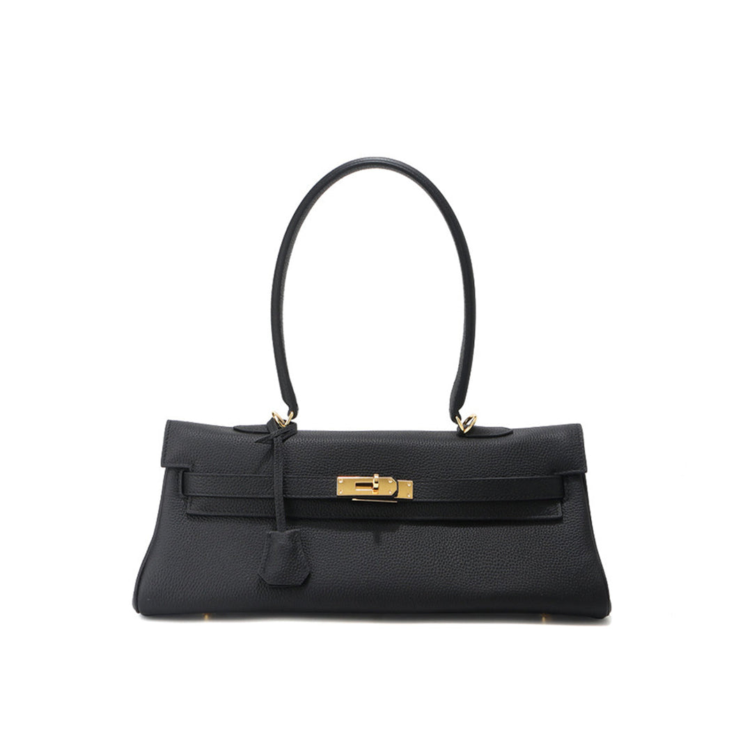 Kelli Schultertasche aus Narbenleder mit goldenen Beschlägen