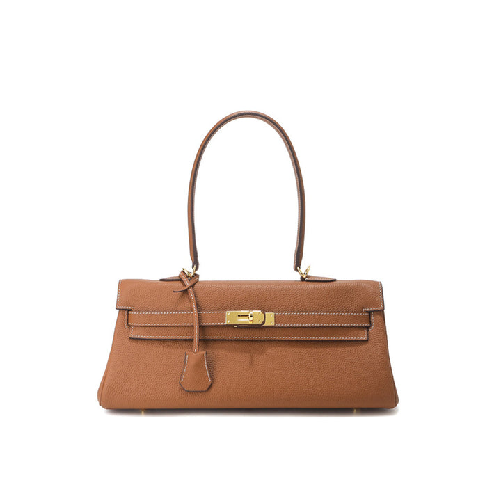 Kelli Schultertasche aus Narbenleder mit goldenen Beschlägen