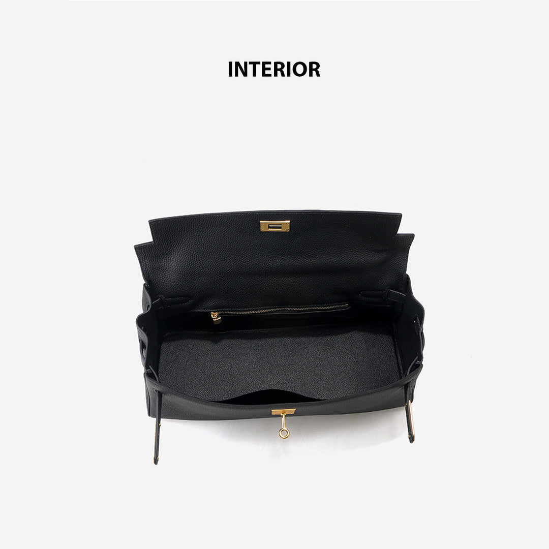Kelli Schultertasche aus Narbenleder mit goldenen Beschlägen