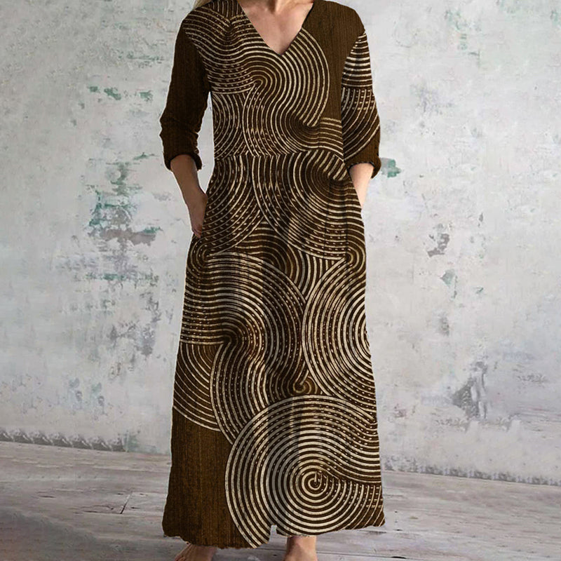Manuela – Vintage-Kleid im Ethno-Stil mit langen Ärmeln und lockerer Passform