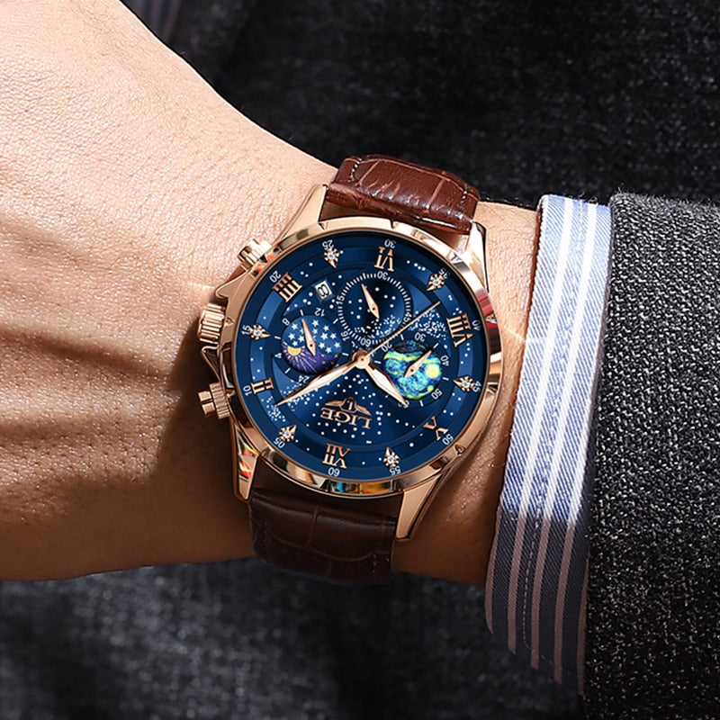 Elegante Mondphasenuhr für Herren – Klassisches Design & edle Mondphasenanzeige